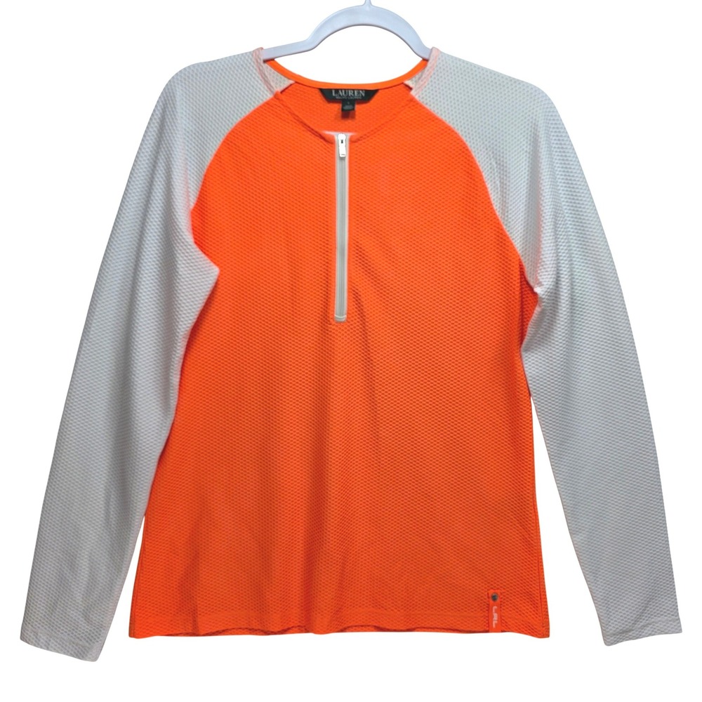 Lauren Ralph Lauren Neon Quarter Zip Top Womens L Mesh Active Orange White